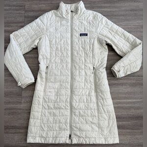 Patagonia Nano Puff Jacket Womens Long Length White Puffer Coat Great Condition